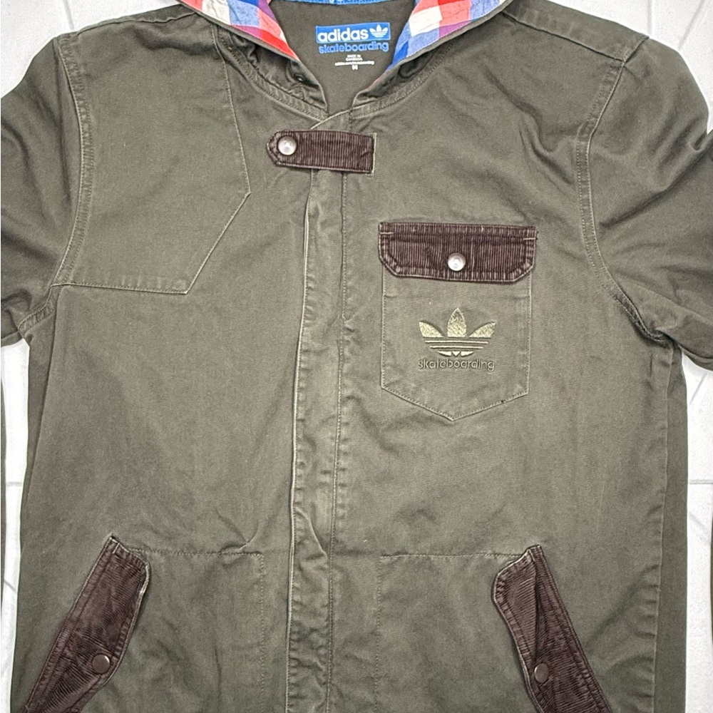 Adidas Skateboarding Jacket Olive Green Hooded Men's Size M Lightweight Utility - Picture 2 of 14